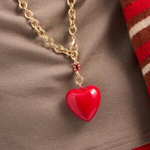 Roxanne Assoulin Gold Necklace with Red Heart Pendant